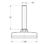 drawing of 2-1/8 inch Base Non-Swivel Heavy Duty Hank Adjustable Glide